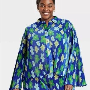 NWT Sammy B Women's Plus Size Cropped Button-Down Shirt 2X Floral
